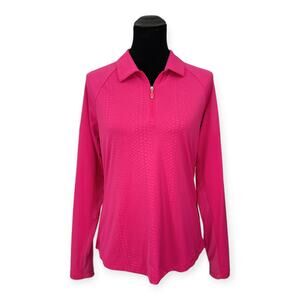 Greg Norman M Pink Reptile Print Long-Sleeve Full Zip Up Golf Polo Magenta